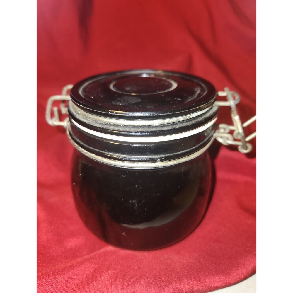 Vintage Anchor Hocking Black Ceramic Latch lid Canister, Crock